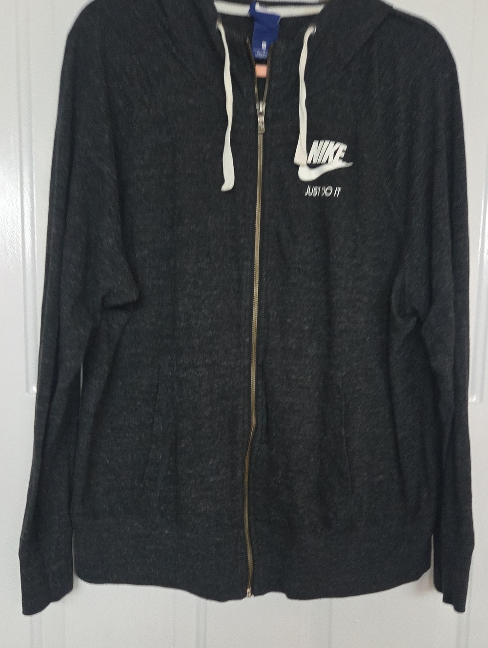 Nike plus 2x womanM Dark Gray heathered Zip Hoodie - White Logo